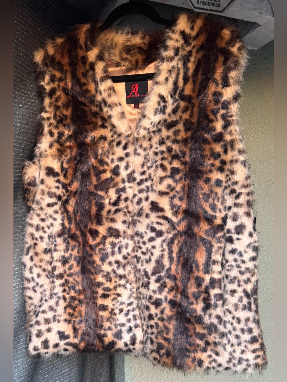 Adrienne Landau Brown, Black and Cream Faux Fur Vest